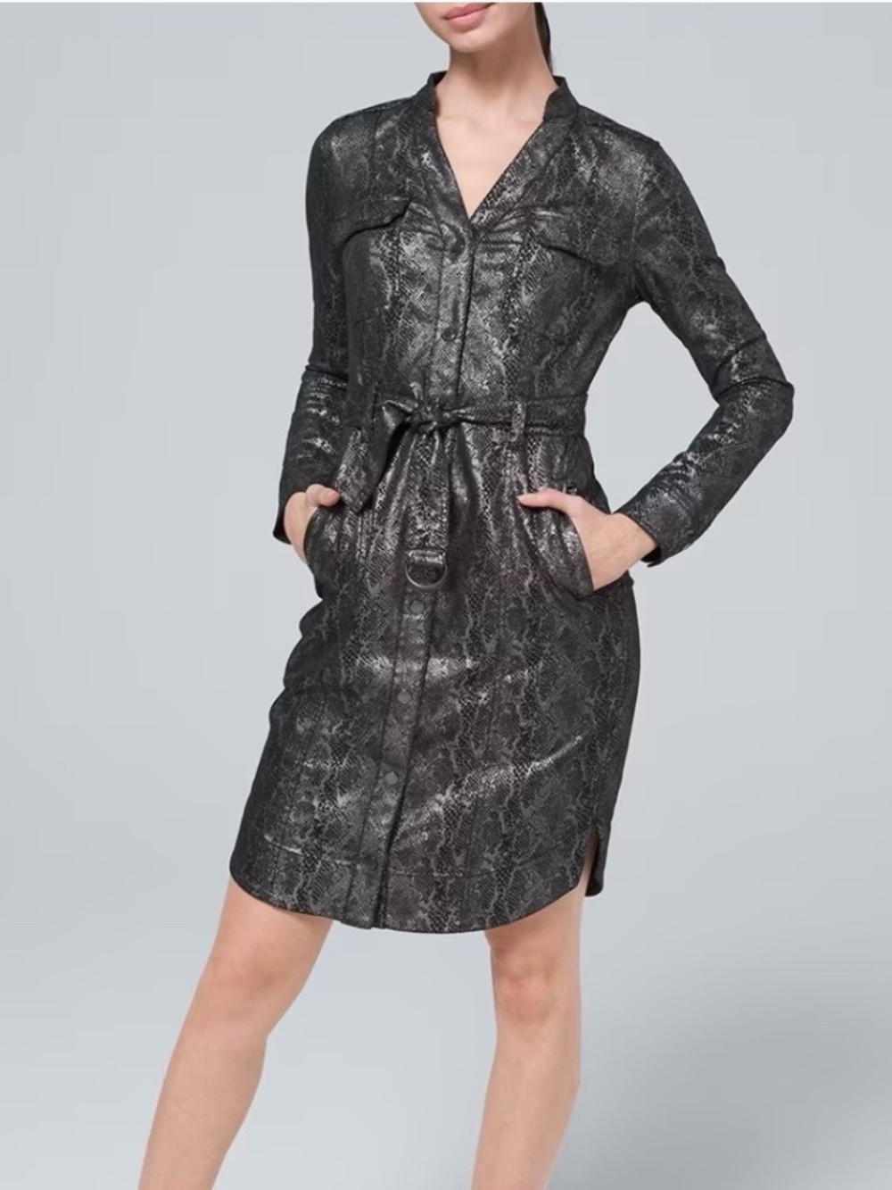 White House Black Market Animal-Print Foil Shirt Dress NWT Size 2